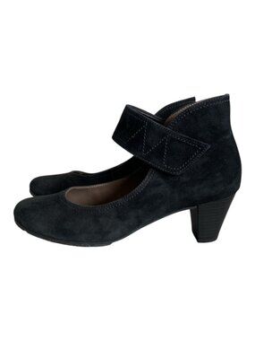 Gabor Black Suede Mary Jane Pumps Block Heel SZ 10